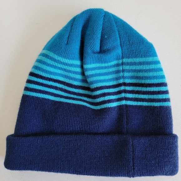 Nike Youth Boys Big Kids O/S Blue Ombre Embroidered Striped Knit Cozy Beanie Hat - Picture 6 of 10